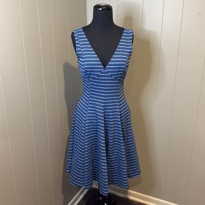Peter Som Design Nation Women’s 6 Dress Sleeveless V Neck Blue Striped Pleated